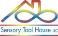 Sensory Tool House, LLC logo of a house with an infinity sign in rainbow gradiant colors