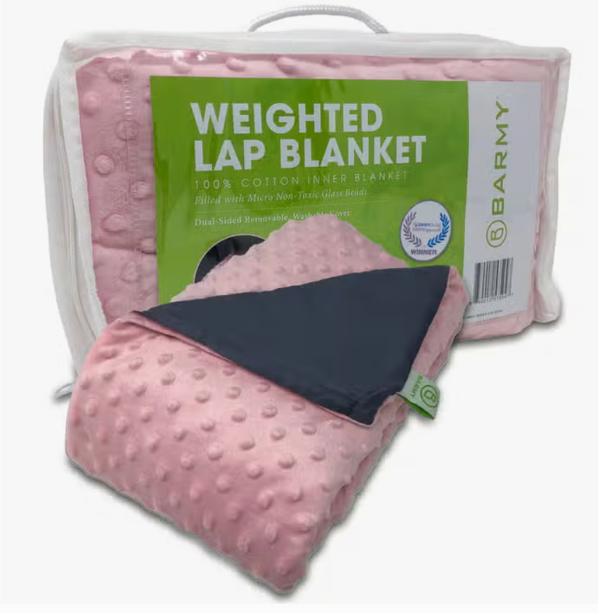 The pink Barmy Weighted Lap Pad.