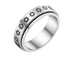 Silver Daisies Stainless Steel Fidget Band Ring - Size 9.