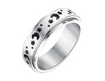 Silver Moon and Stars Stainless Steel Fidget Band Ring - Size 9.