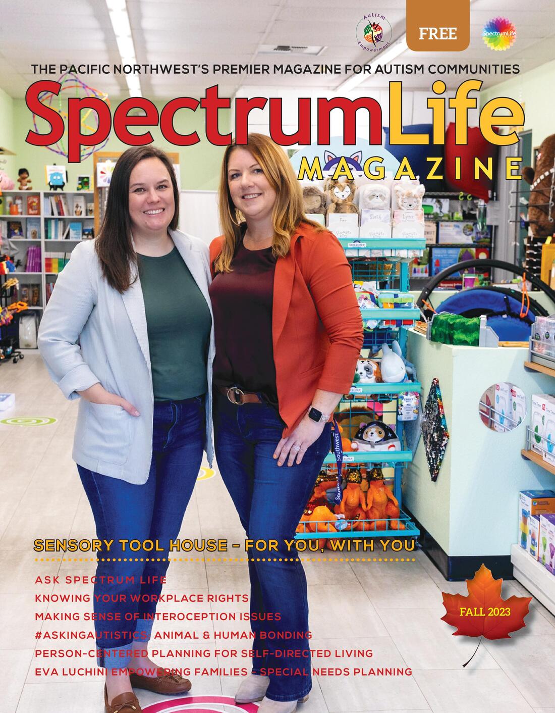 Spectrum Life Magazine Cover with two women standing in a retail store. the word Sensory Tool house - For you with you on the cover