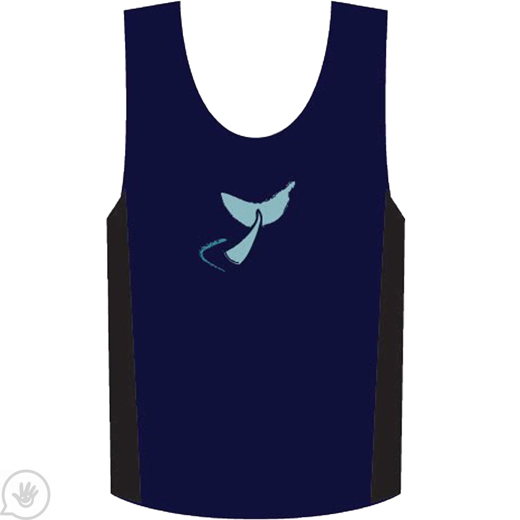 The backside of the Dolphin Vest with Graphics, which has a small tail.