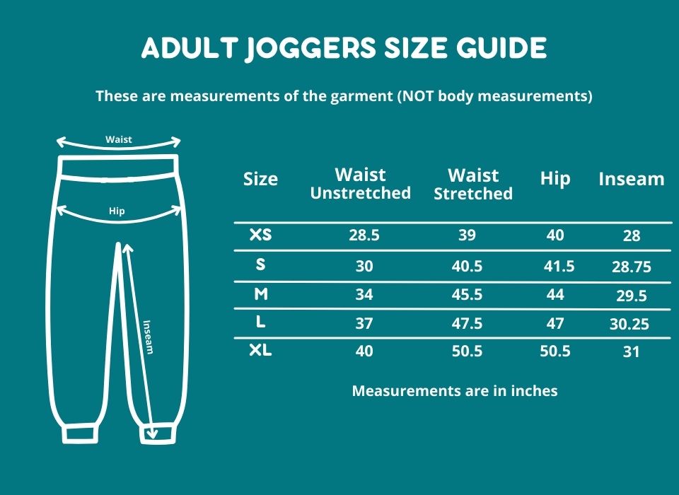 The Adult Joggers Size Guide.