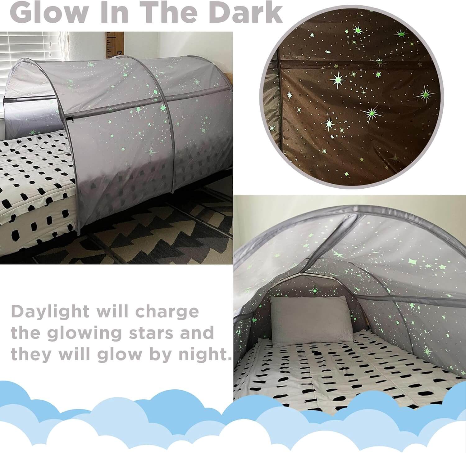 An infographic showing a darker example of the glow-in-the-dark stars on the DreamFort.