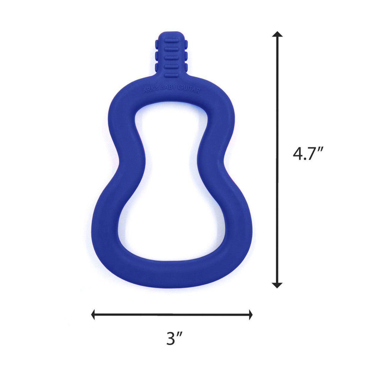 An infographic depicting the dimensions of the Baby Guitar Chew.