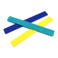 Flat Textured Spoons, blue, yellow and teal.
