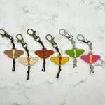 The assorted colors of the ArtisXan Moth Zipper Pull/Keychain/Chewy Fidget.