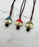 The three types of Spotted Mushroom  Fidget Chewable Jewelry Necklace.