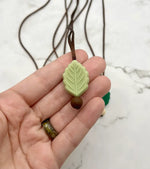 The Sage Green Textured Leaf Fidget Chewable Jewelry Necklace.