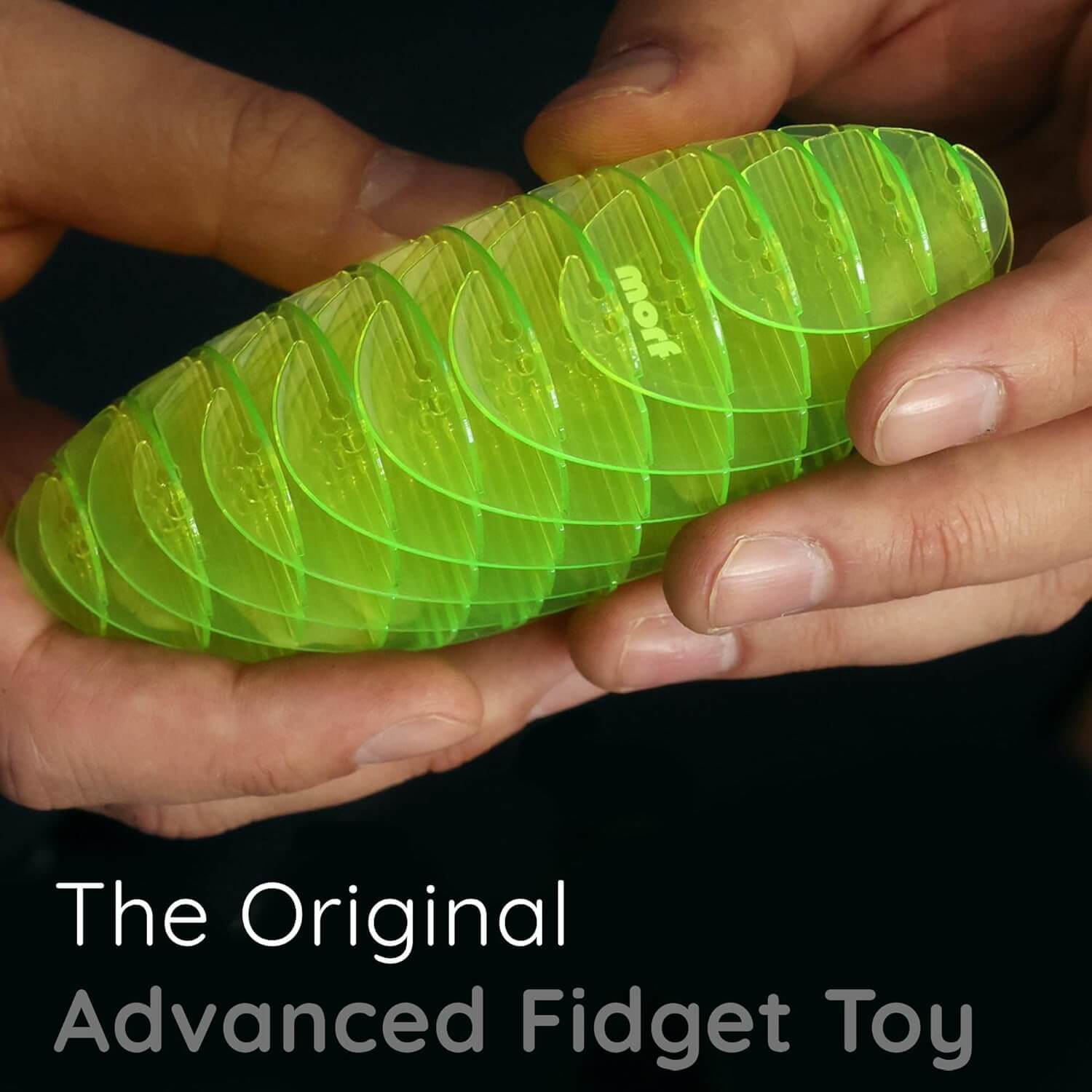 An up close look at the Big Green Morf Fidget Worm.