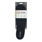 A pair of Black Large Flat Socks are displayed in their packaging.
