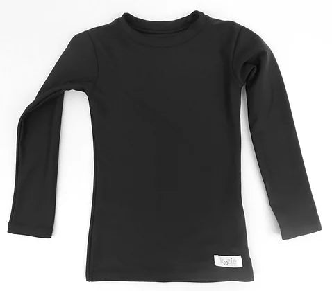 Black Kozie 4-Way Nylon Long Sleeve Plain and Simple Compression Top.