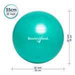 An infographic with the dimensions of the 55 cm Balance Ball No-Roll Weighted Seat.