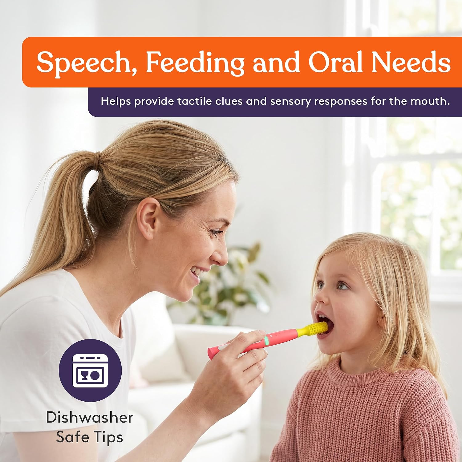 An infographic discussing how the Buzz Buddy helps provide tactile clues and sensory responses for the mouth.