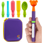 Purple Buzz Buddy Oral Stimulation Kit with 6 Soft Textured Interchangeable Heads.