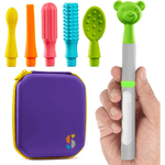 Gray Buzz Buddy Oral Stimulation Kit with 6 Soft Textured Interchangeable Heads.