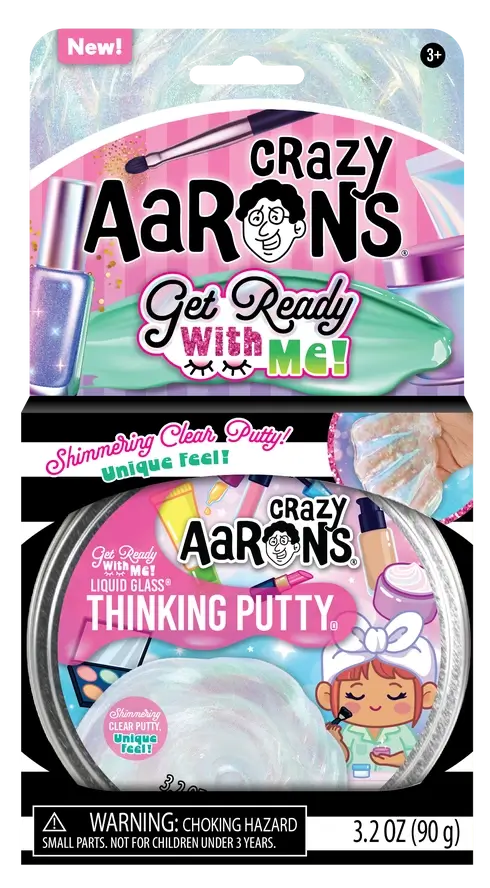 The product package for Crazy Aaron's 4" Get Ready With Me Thinking Putty.