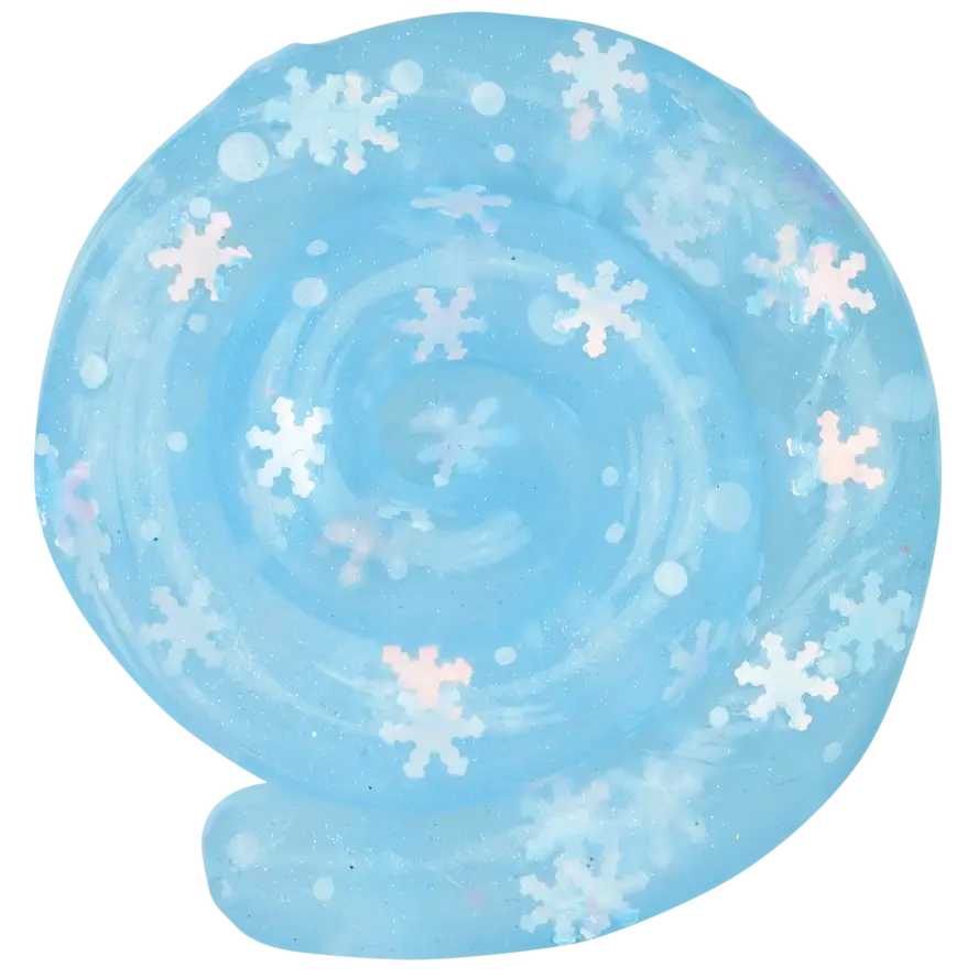 A blue Crazy Aaron's Mini Thinking Putty with white snowflakes.