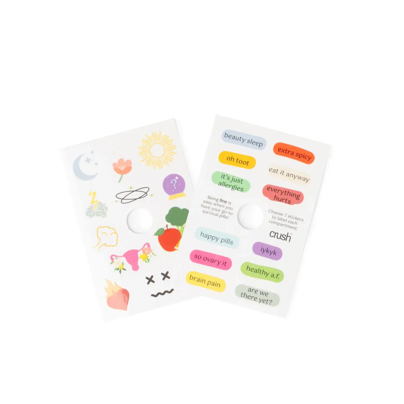 The two sticker sheets that come with the Pill and Vitamin Case.