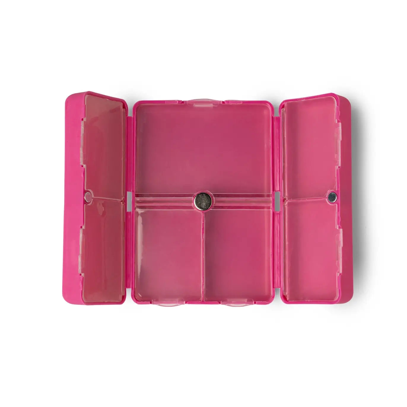 The open magenta Everything's Fine Pill and Vitamin Case.