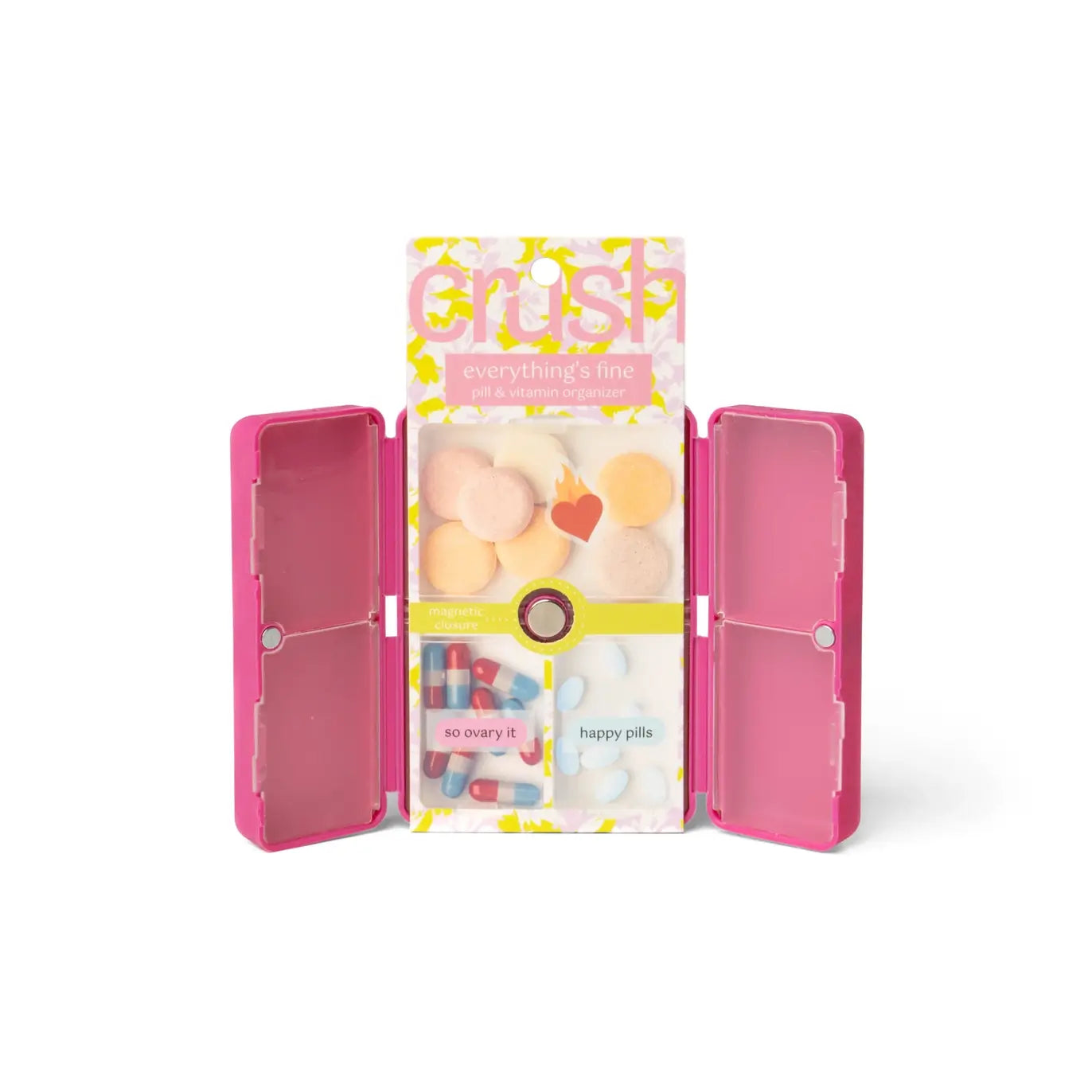 The magenta Crush Everything's Fine Pill and Vitamin Case.