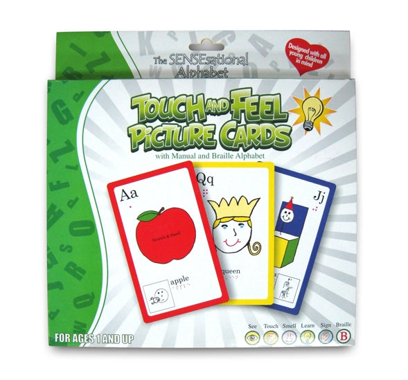 The product package for SENSEational Alphabet Touch and Feel Picture Cards.