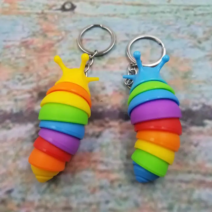 Two Rainbow Caterpillar Keychains.