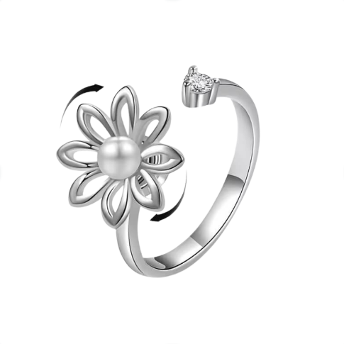 The silver Daisy Pearl Fidget Spinner Ring.