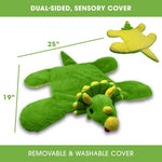 The dimensions for the Barmy Dinosaur Weighted Lap Pad.