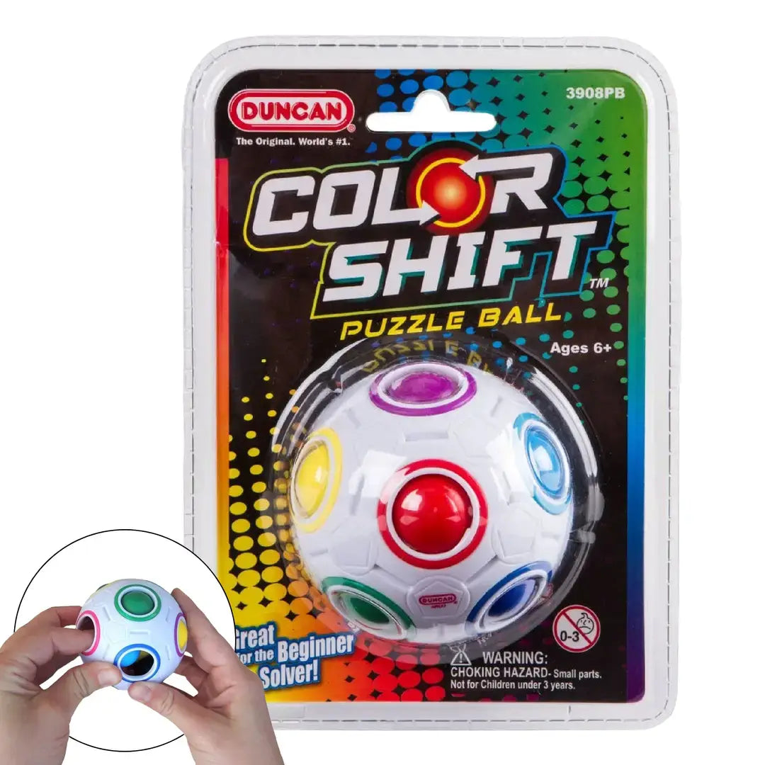 The Duncan Color Shift Puzzle Ball in its product package.