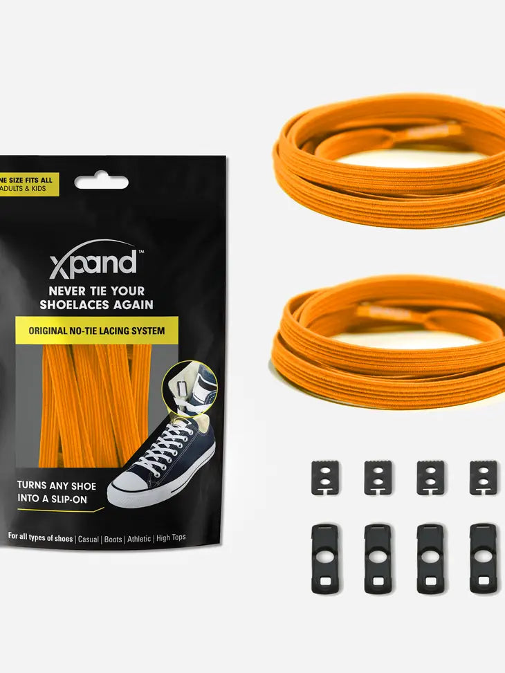 The Neon Orange Xpand No-Tie Flat Lacing System.
