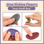 An infographic with an assortment of ways to play with the Silicone Fidget Worry Stones - Earth Colors.