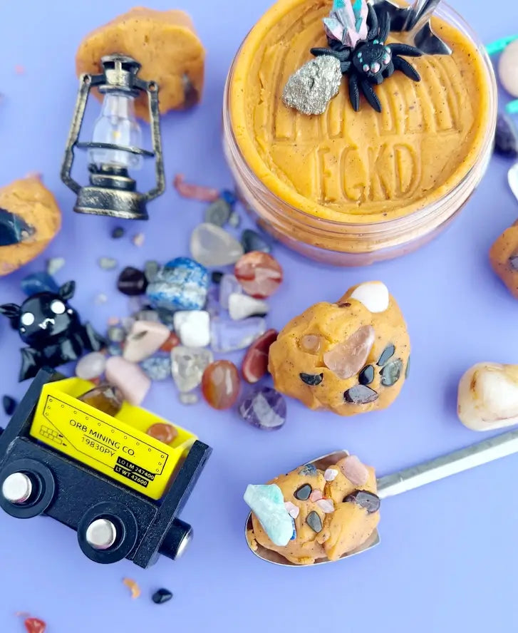 Polished rocks are mixed into the Prickly Pear scented KidDough.