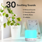 An infographic discussing the 30 soothing sounds that play on the Easysleep White Noise Machine.