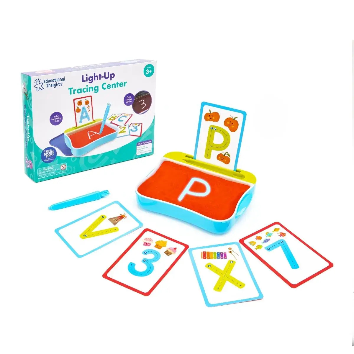 A display of everything in the box for the Light-Up Tracing Center.