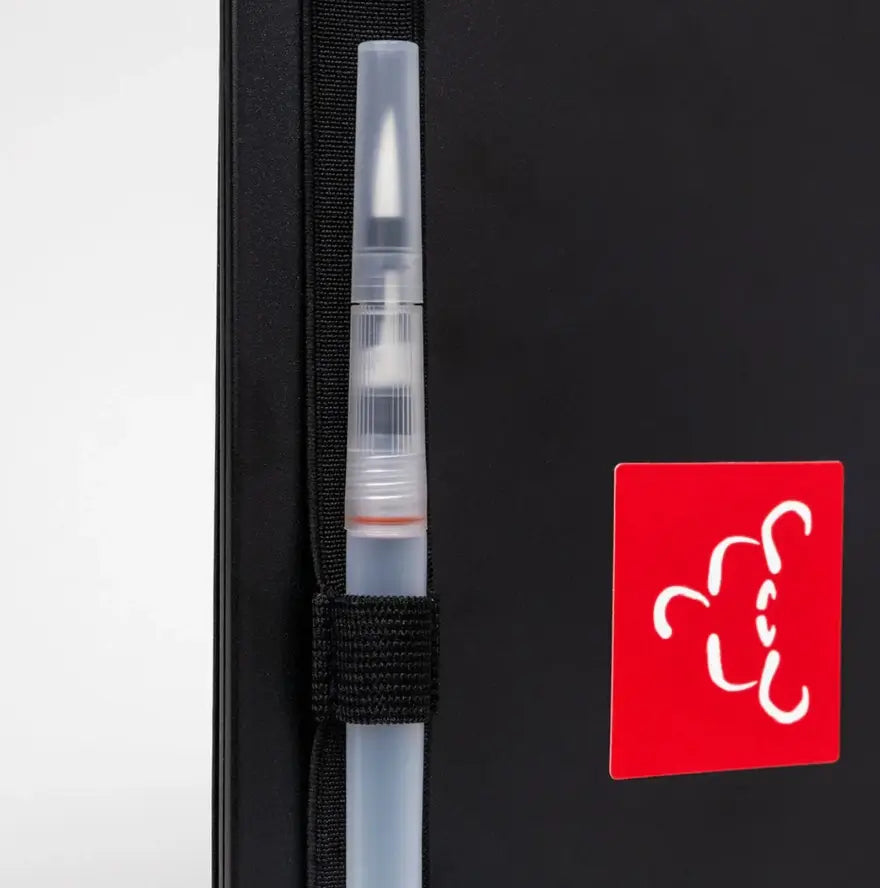 An up-close look at the pen holder on the case for the Buddha Board Enso.