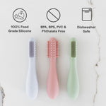 An infographic with details about the ezpz Baby-Led Toothbrush.