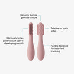 An infographic showing the features of the ezpz Baby-Led Toothbrush.