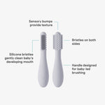 An infographic showing the features of the ezpz Baby-Led Toothbrush.