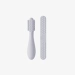The backside of the Pewter ezpz Baby-Led Toothbrush and Tongue Depressor Combo.