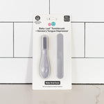 The Pewter Baby-Led Toothbrush and Tongue Depressor Combo in its product package.