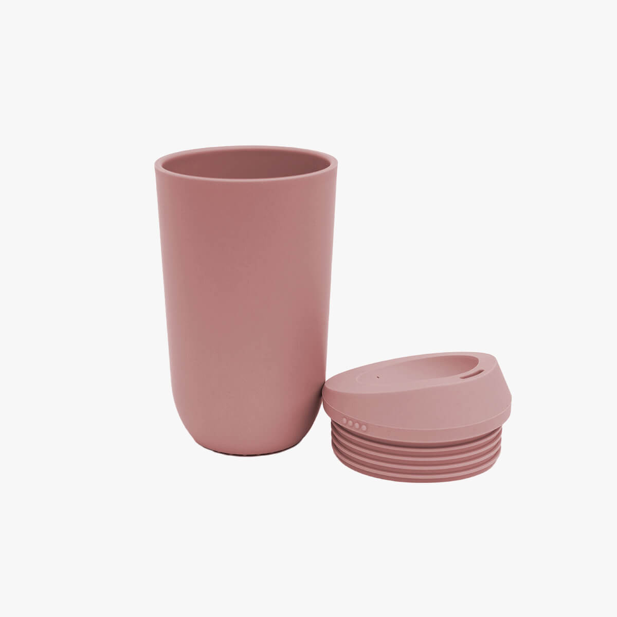 The ezpz Basics Blush colored 14 oz Cup + Lid separated.