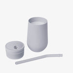 The three different components of the Pewter Happy Cup and Straw System for Toddlers.