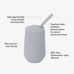 The features of the Pewter Happy Cup and Straw System.