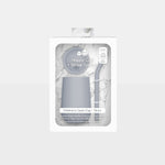 The Pewter Happy Cup and Straw System in its product package.