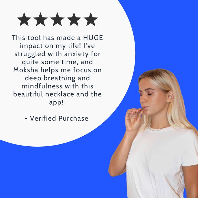 An infographic depicting a customer review of the Beam Anxiety Whistle Necklace.