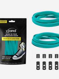 The Teal Xpand No-Tie Flat Lacing System.
