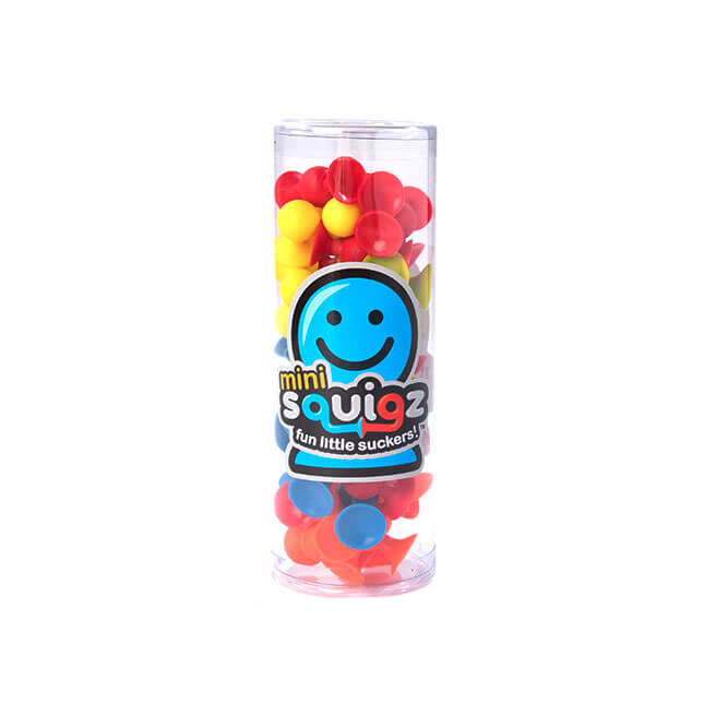 The product package for Mini Squigz 30-Piece Set Suction Construction Toy.