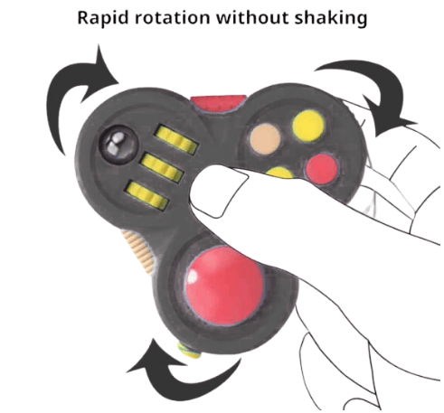 An infographic demonstrating how the Fidget Pad 12-in-1 Fidget Controller can be used as a fidget spinner.