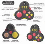 An infographic showing the functionality of the Fidget Pad 12-in-1 Fidget Controller.